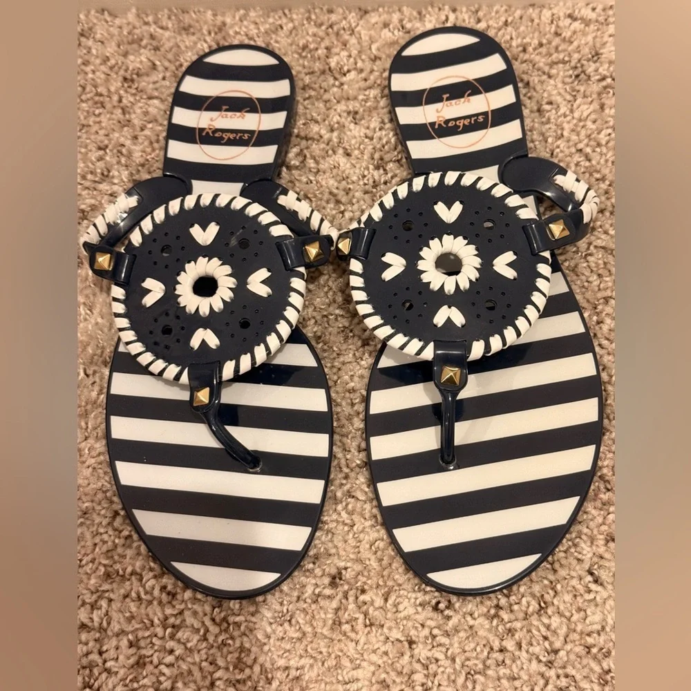 Jack Rogers Navy and White Striped Sandals‎